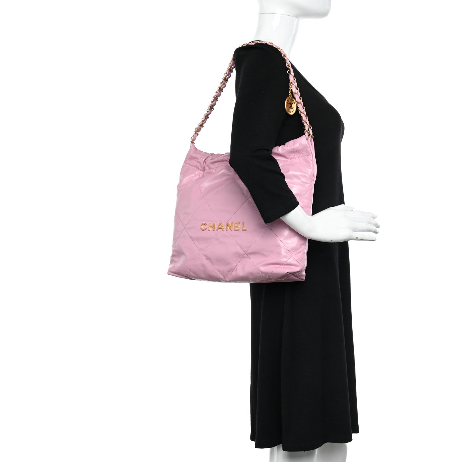 Chanel Shiny Calfskin Quilted Small Chanel 22 Pink 2 of 12