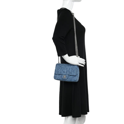Chanel Denim Quilted Camellia Sweetheart Mini Flap Blue 2 of 10