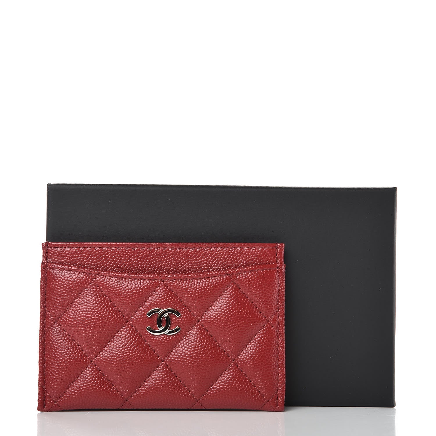 Chanel Caviar Quilted CC Card Holder Dark Red 9 of 9