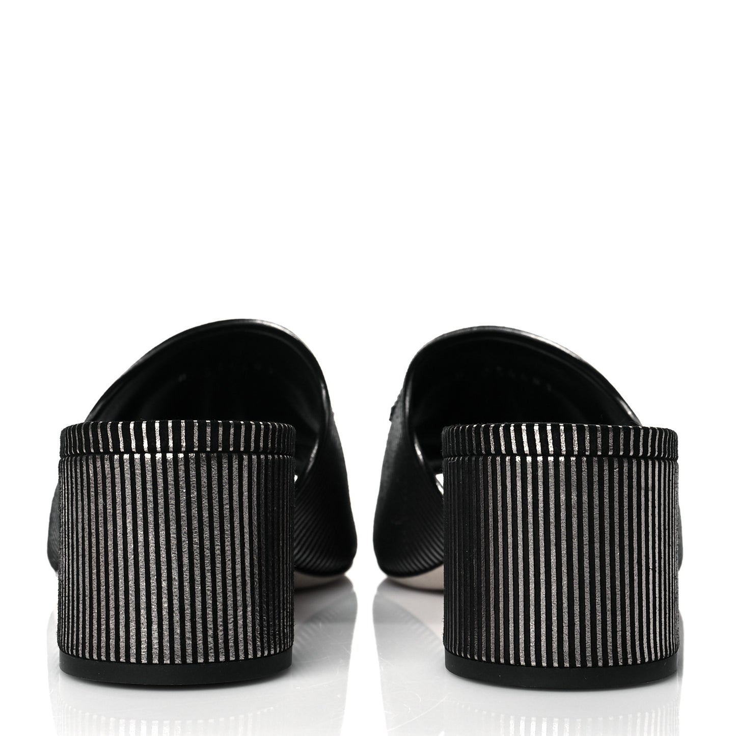 Calfskin Striped Beaded CC Mule Sandals 39 Black