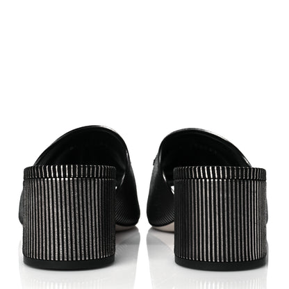 Chanel Calfskin Striped Beaded CC Mule Sandals 39 Black 5 of 11