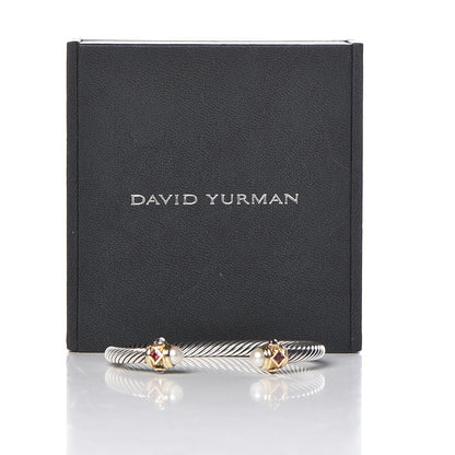 David Yurman Sterling Silver 14K Gold Pearl 5mm Cable Renaissance Bracelet 6 of 6