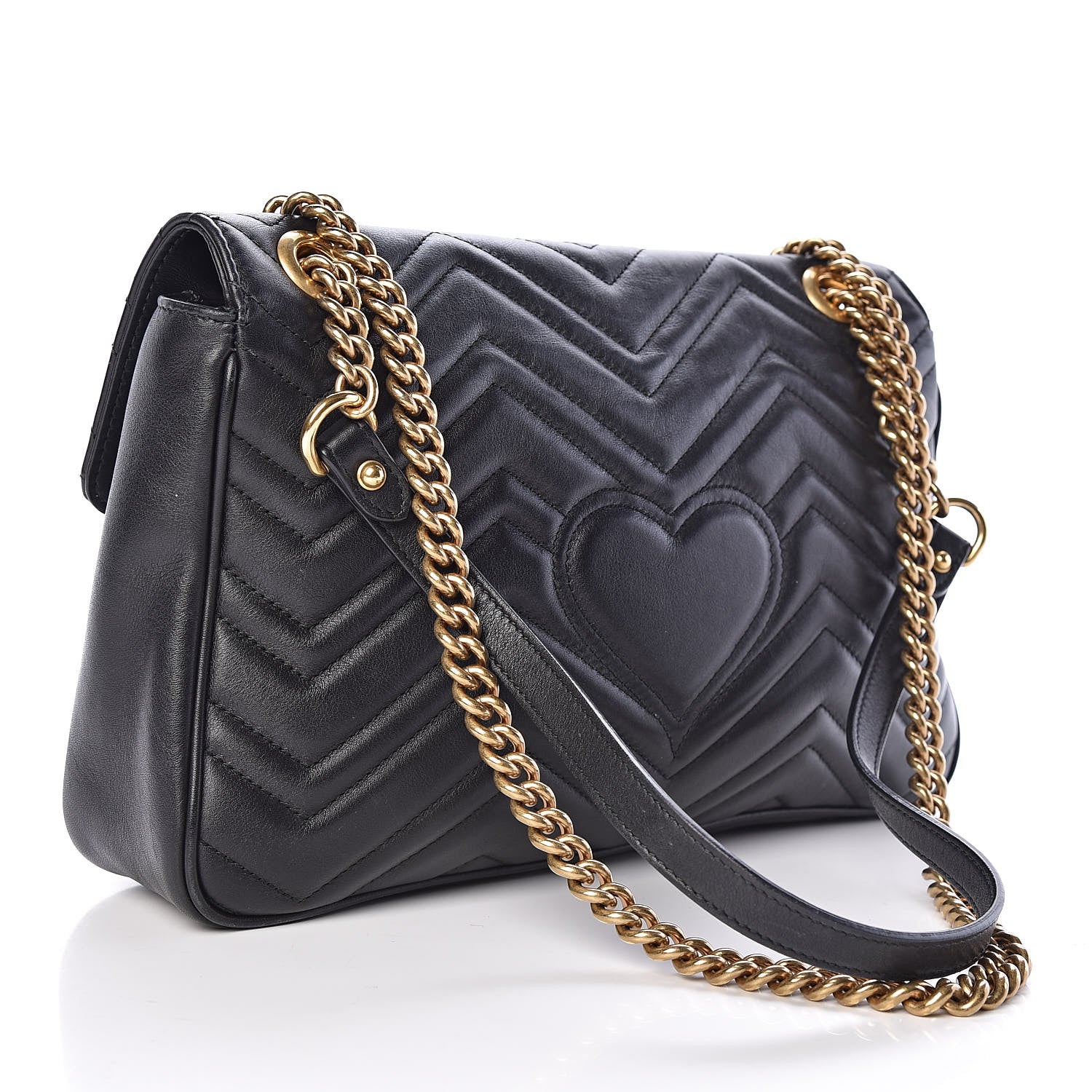 Gucci Calfskin Matelasse Medium GG Marmont Shoulder Bag Black 3 of 11