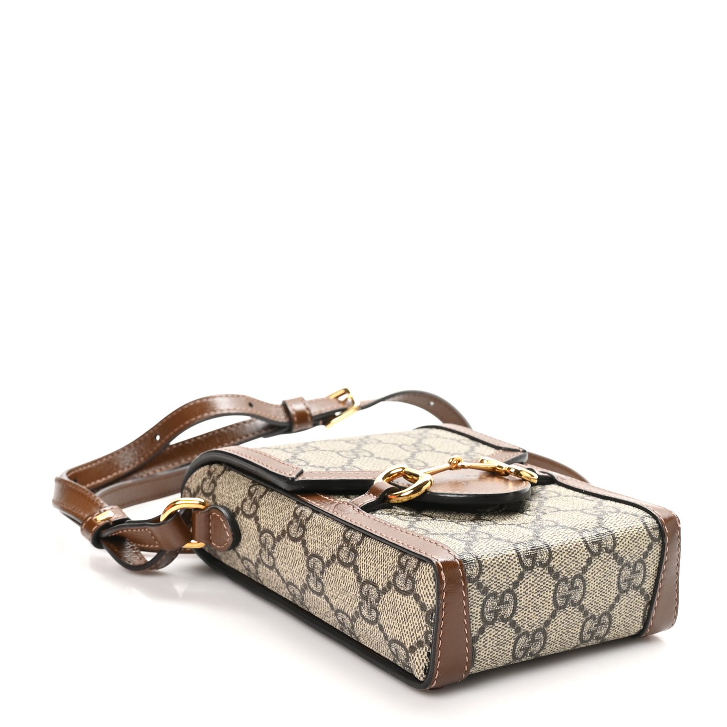 GG Supreme Monogram Mini Horsebit 1955 Crossbody Bag Beige Brown Sugar