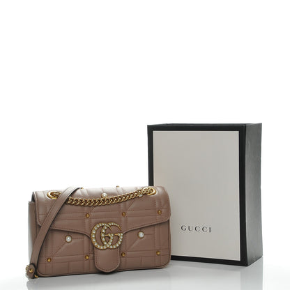Gucci Calfskin Matelasse Studded Mini Pearly GG Marmont Shoulder Bag Porcelain Rose 8 of 8