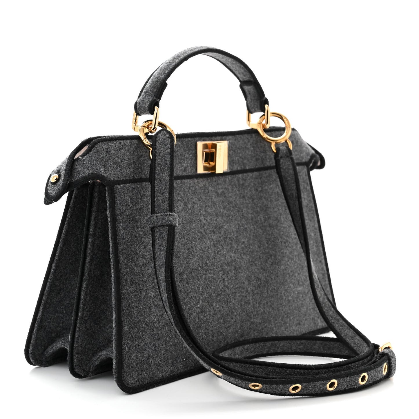 Melange Flannel Satin Threaded Edge Medium Peekaboo I SEE U East West Satchel Grigio Bois de Rose