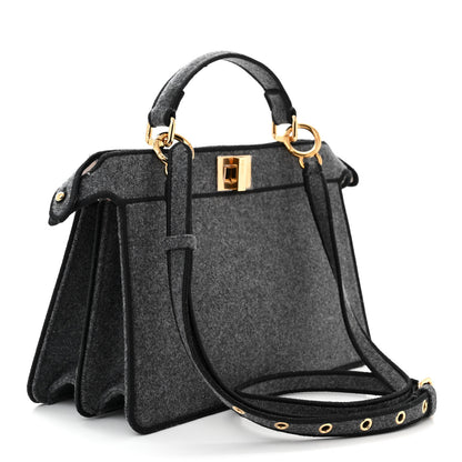 Fendi Melange Flannel Satin Threaded Edge Medium Peekaboo I SEE U East West Satchel Grigio Bois de Rose 3 of 13