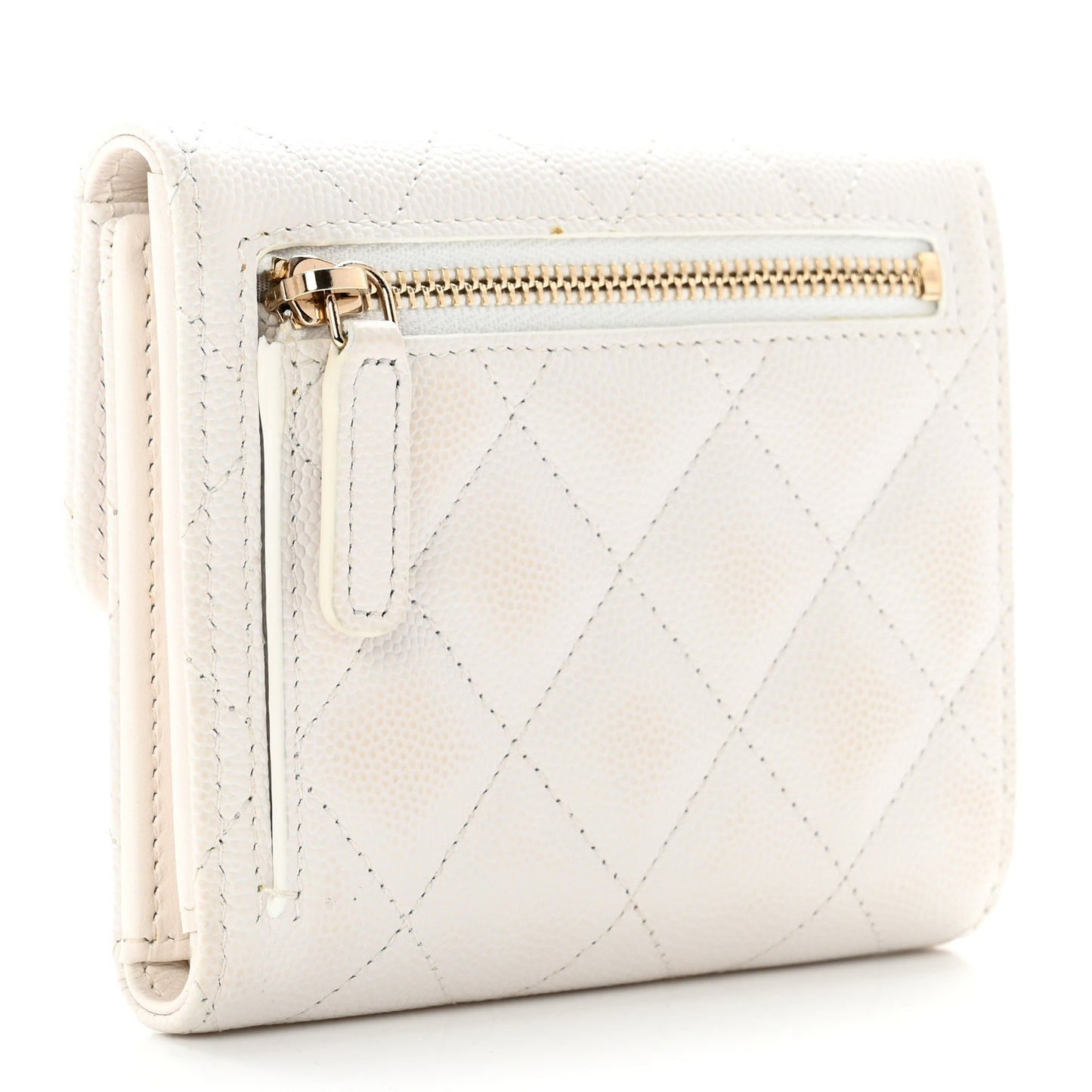 Caviar Quilted Compact Flap Wallet White