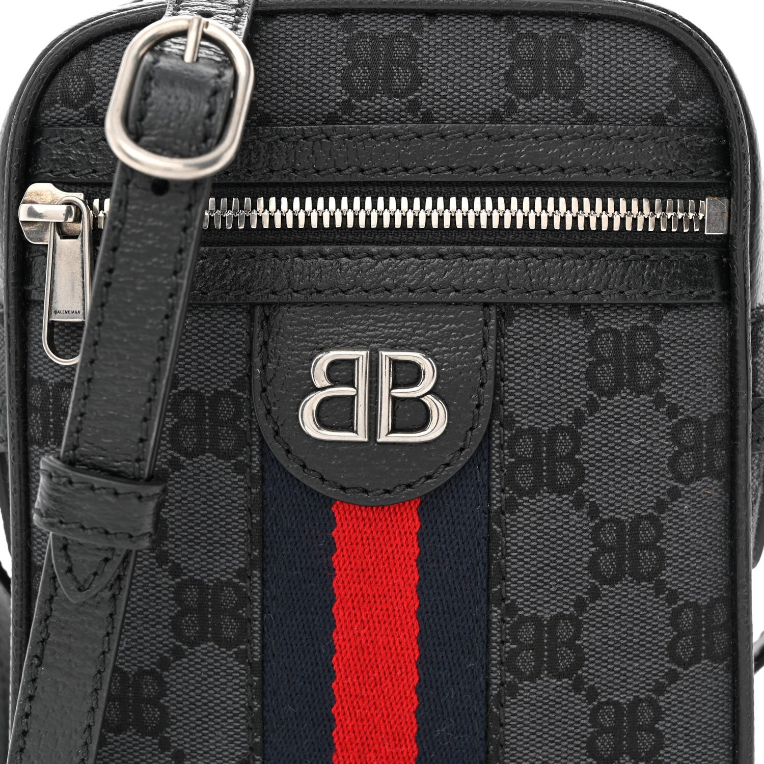 Gucci X Balenciaga BB Monogram Web Mini Ophidia Messenger Black 8 of 10