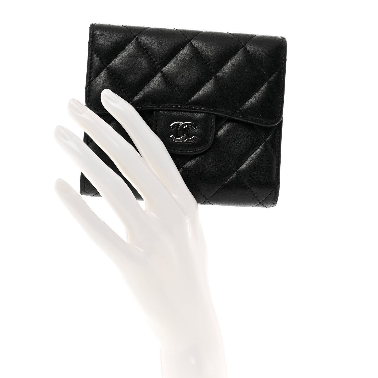 Lambskin Quilted Small Compact Wallet Black