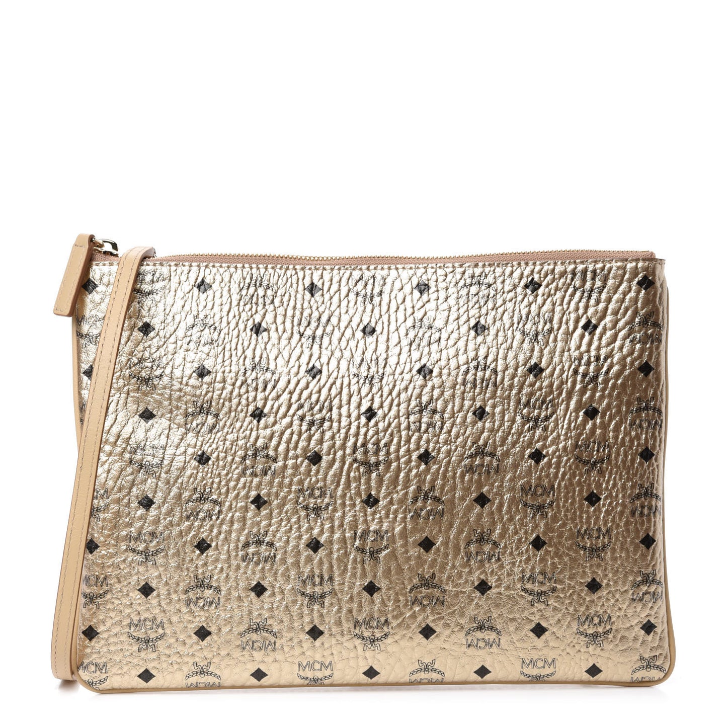 Metallic Visetos Medium Crossbody Pouch Berline Gold