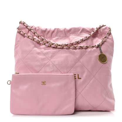 Chanel Shiny Calfskin Quilted Chanel 22 Drawstring Bag Pink 3 of 11