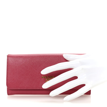 Prada Saffiano Metal Continental Flap Wallet Peonia 2 of 7
