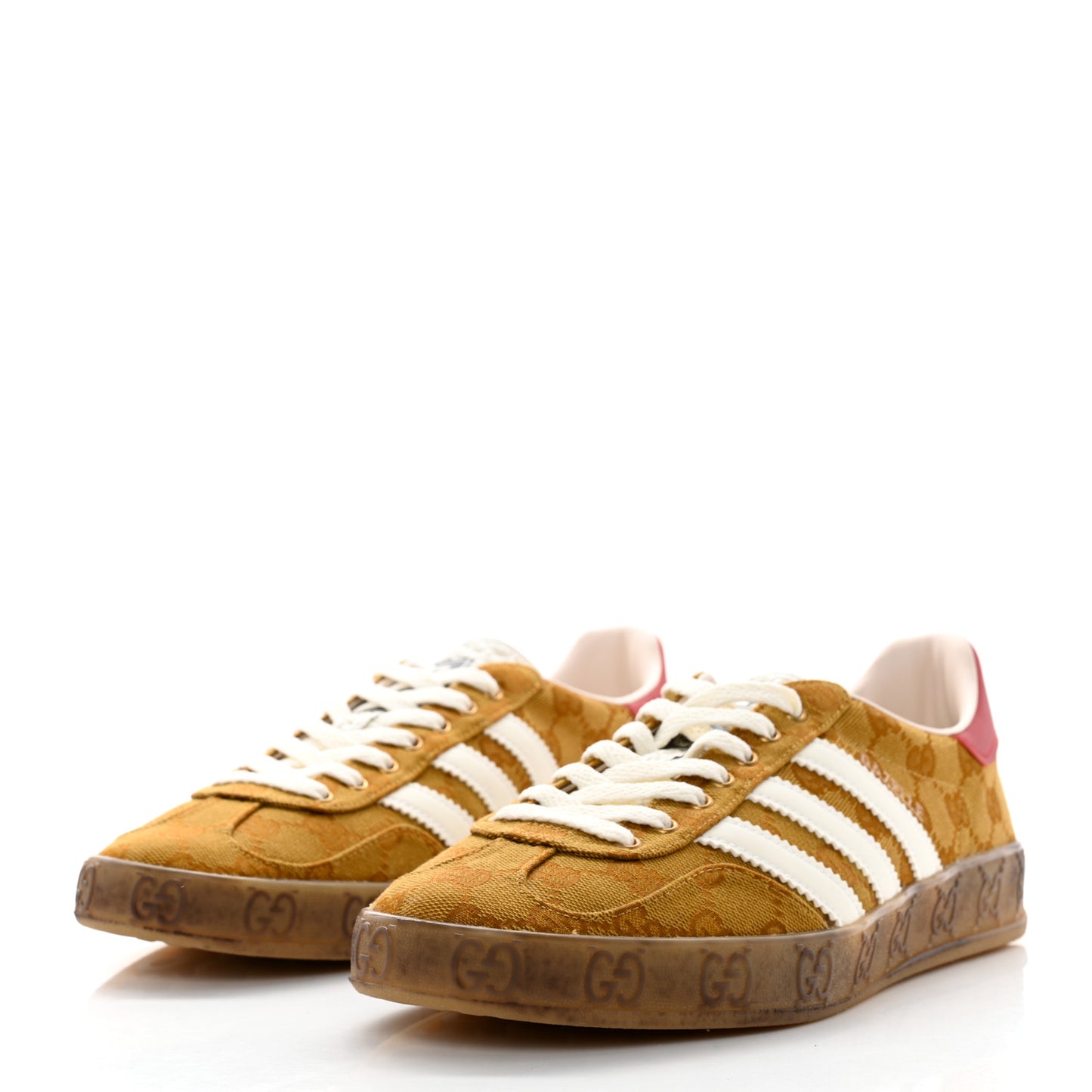 X ADIDAS Vintage GG Monogram Mens Gazelle Sneakers 9.5 Mid Natural Nut Off White
