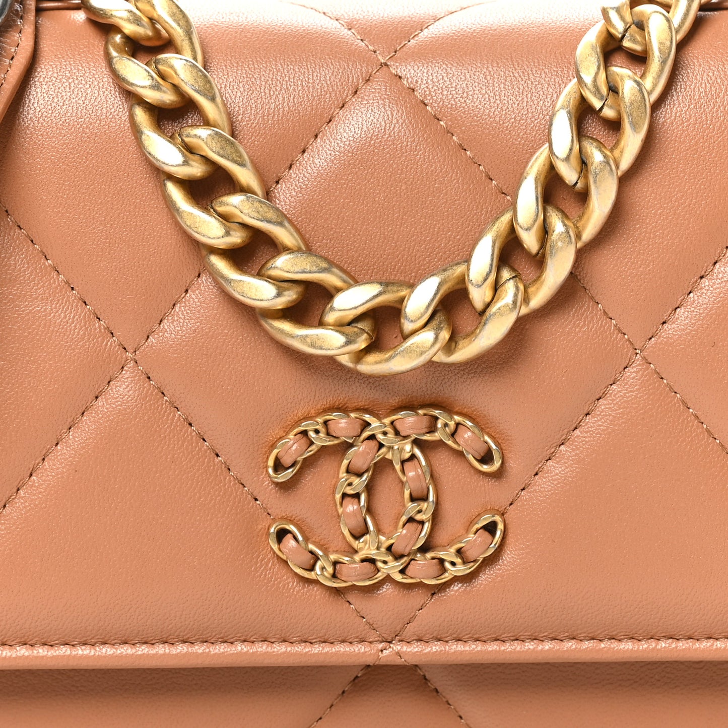 Lambskin Quilted Chanel 19 Wallet On Chain WOC Brown