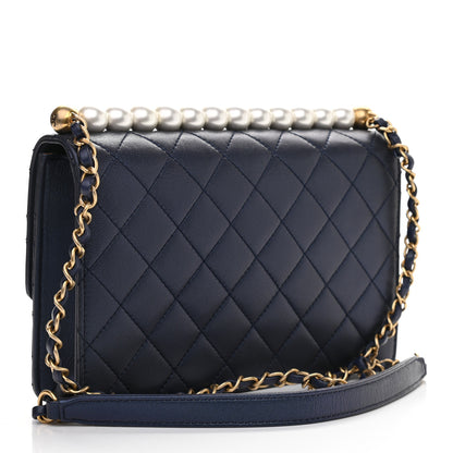 Chanel Iridescent Lambskin Quilted Small Chic Pearls Flap Blue 3 of 10