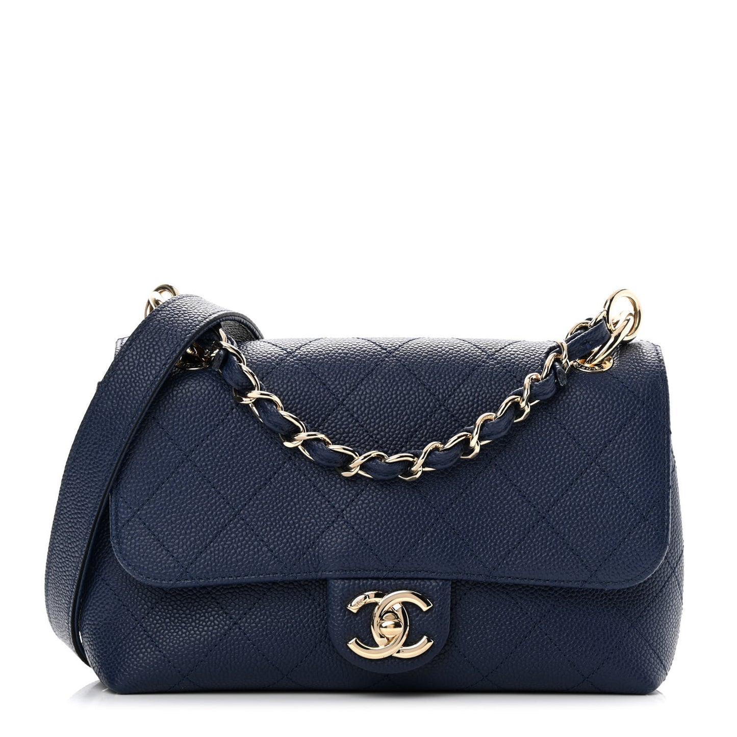Caviar Quilted Small City Walk Flap Navy Blue