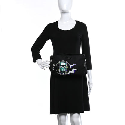 Prada X UNIVERSAL STUDIOS Tessuto Nylon Montagna Frankenstein Print Multi Zip Belt Bag Black Menta 2 of 9