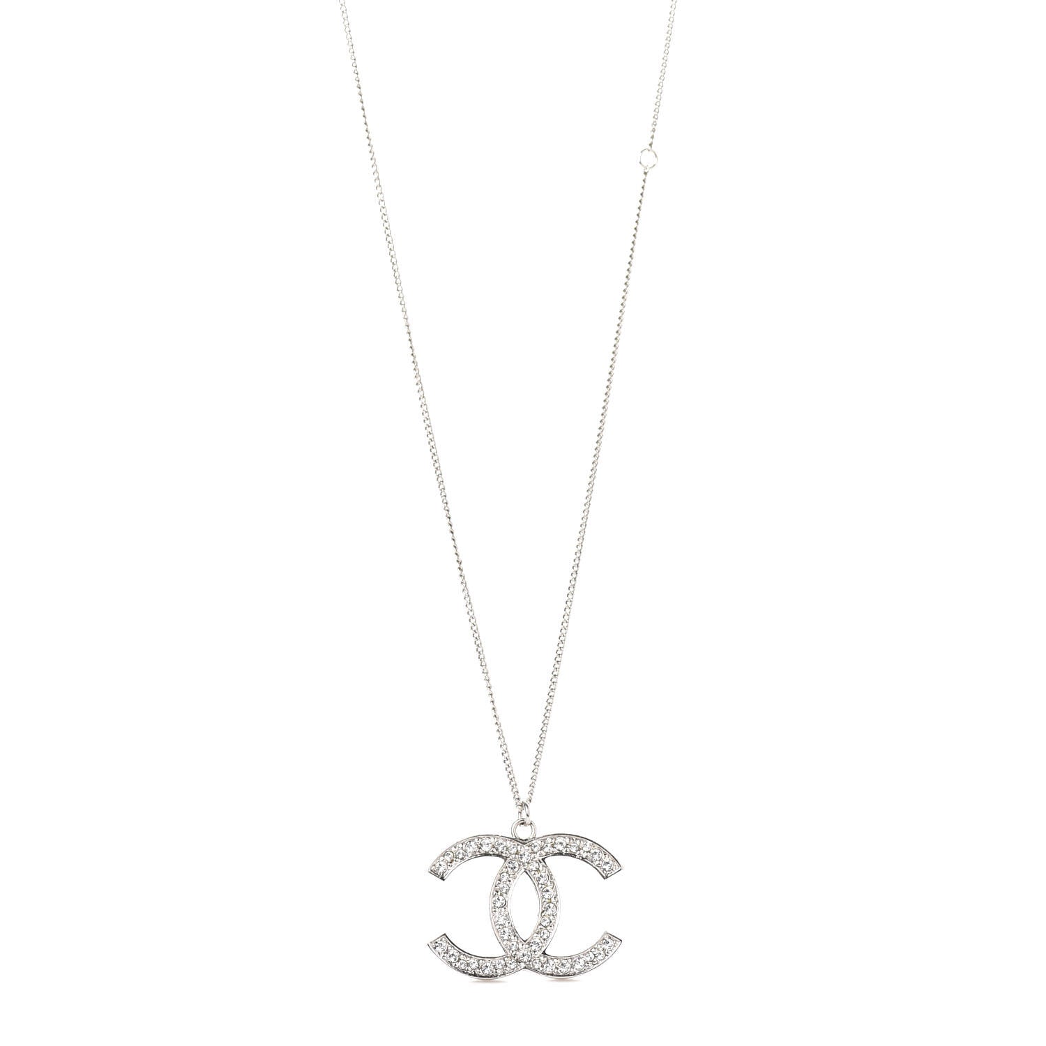 Chanel Crystal Timeless CC Necklace Silver 1 of 5