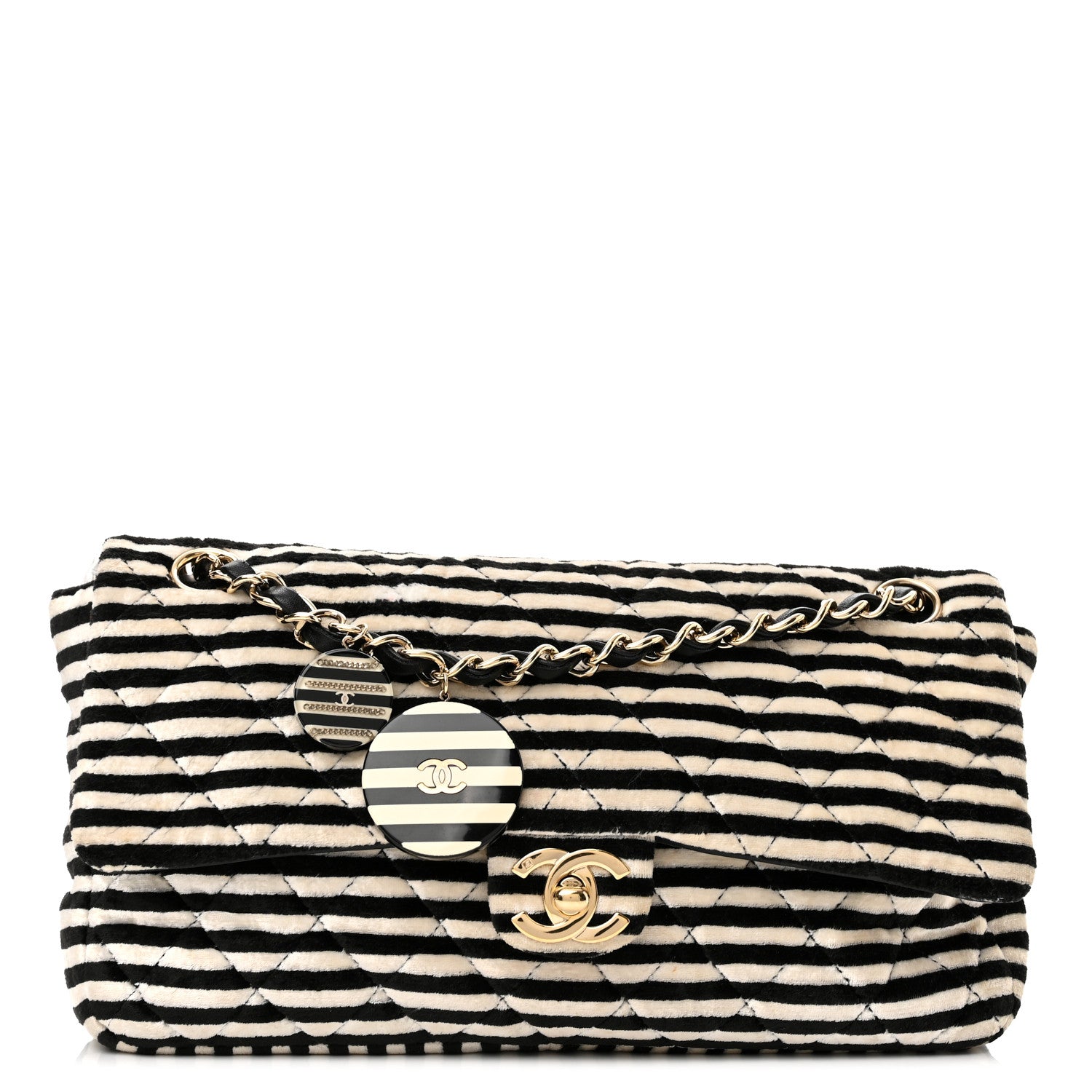 Chanel Velvet Quilted Medium Flap Black White 1 of 10