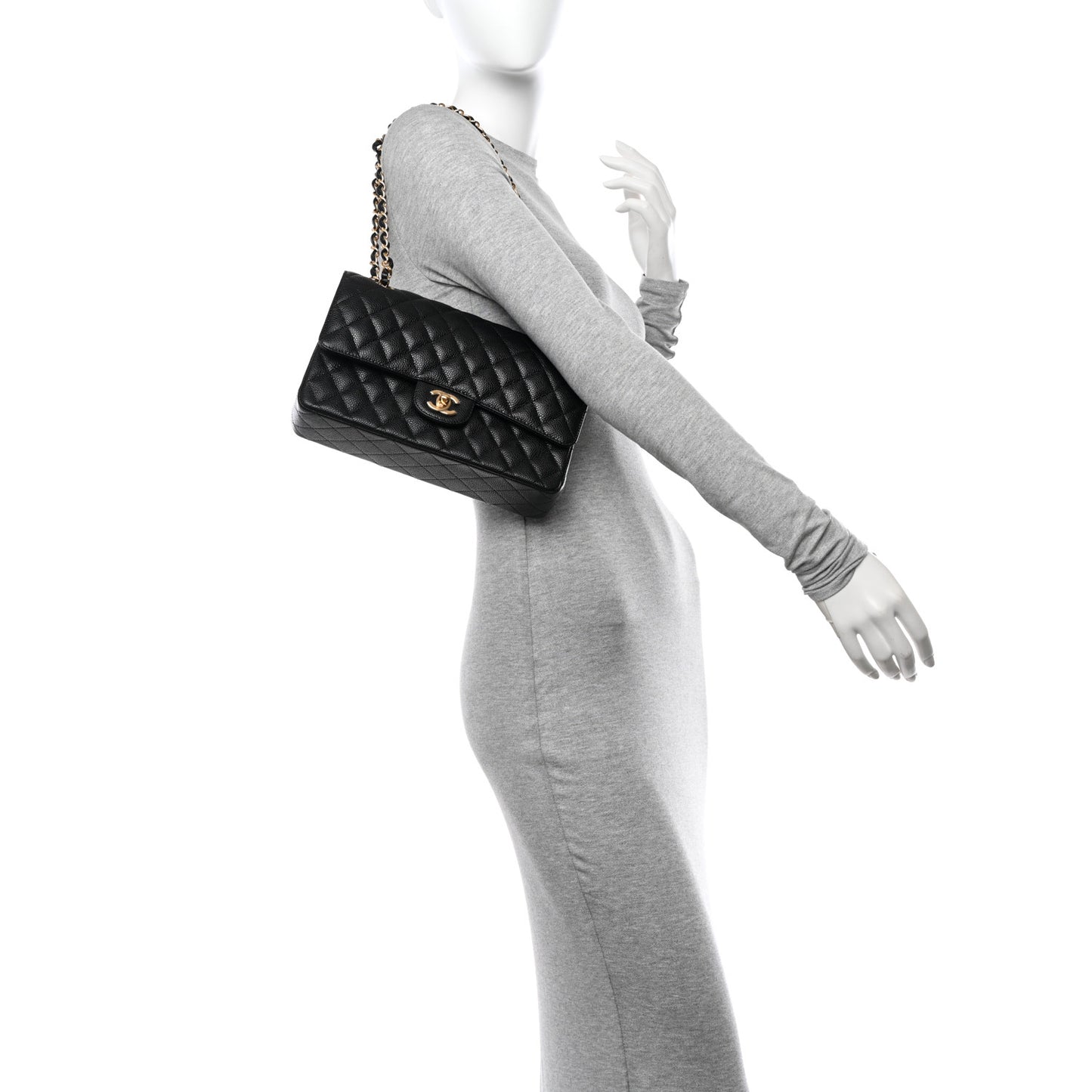 Caviar Quilted Medium Double Flap Black