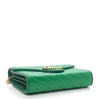 Gucci Azalea Calfskin Enamel Matelasse Diagonal Torchon GG Marmont Chain Wallet New Shamrock Emerald 4 of 9