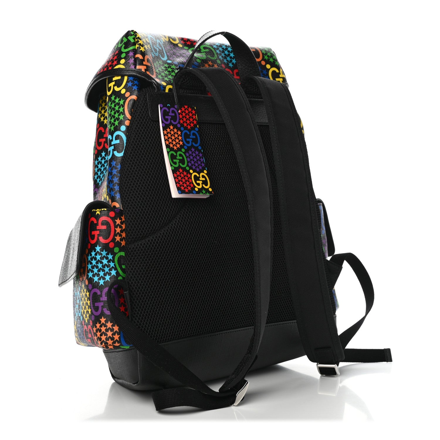 Gucci GG Supreme Monogram Psychedelic Medium Double Buckle Backpack Black Multicolor 2 of 4
