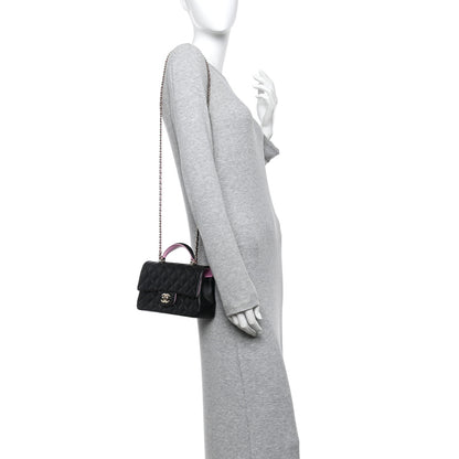 Chanel Lambskin Quilted Bi-Color Mini Top Handle Rectangular Flap Black Lilac 2 of 11