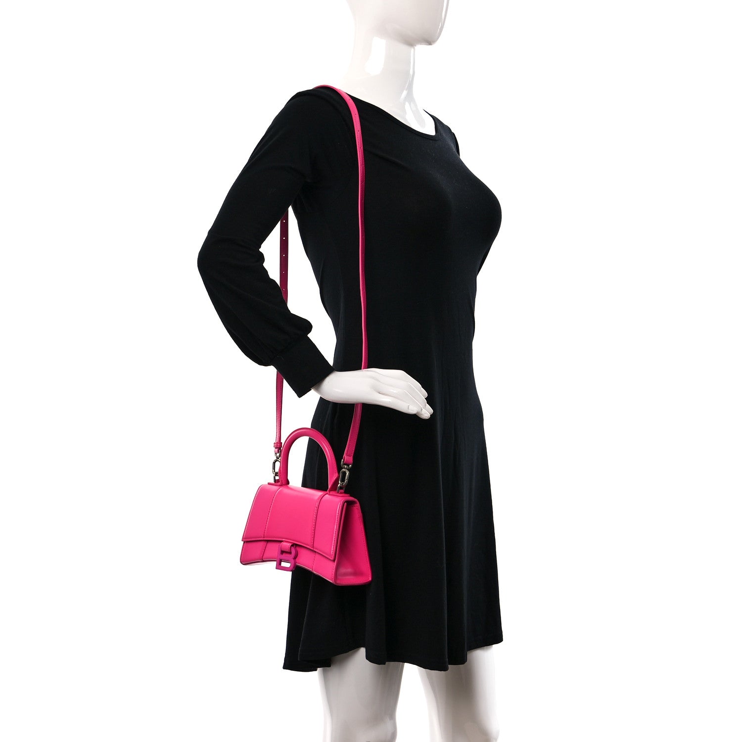 Balenciaga Shiny Box Calfskin Tonal B Hourglass Top Handle Bag XS Fuchsia 2 of 9