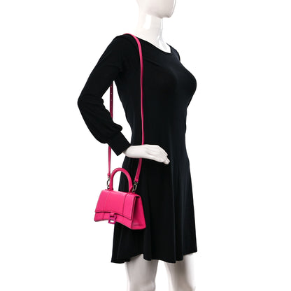 Balenciaga Shiny Box Calfskin Tonal B Hourglass Top Handle Bag XS Fuchsia 2 of 9