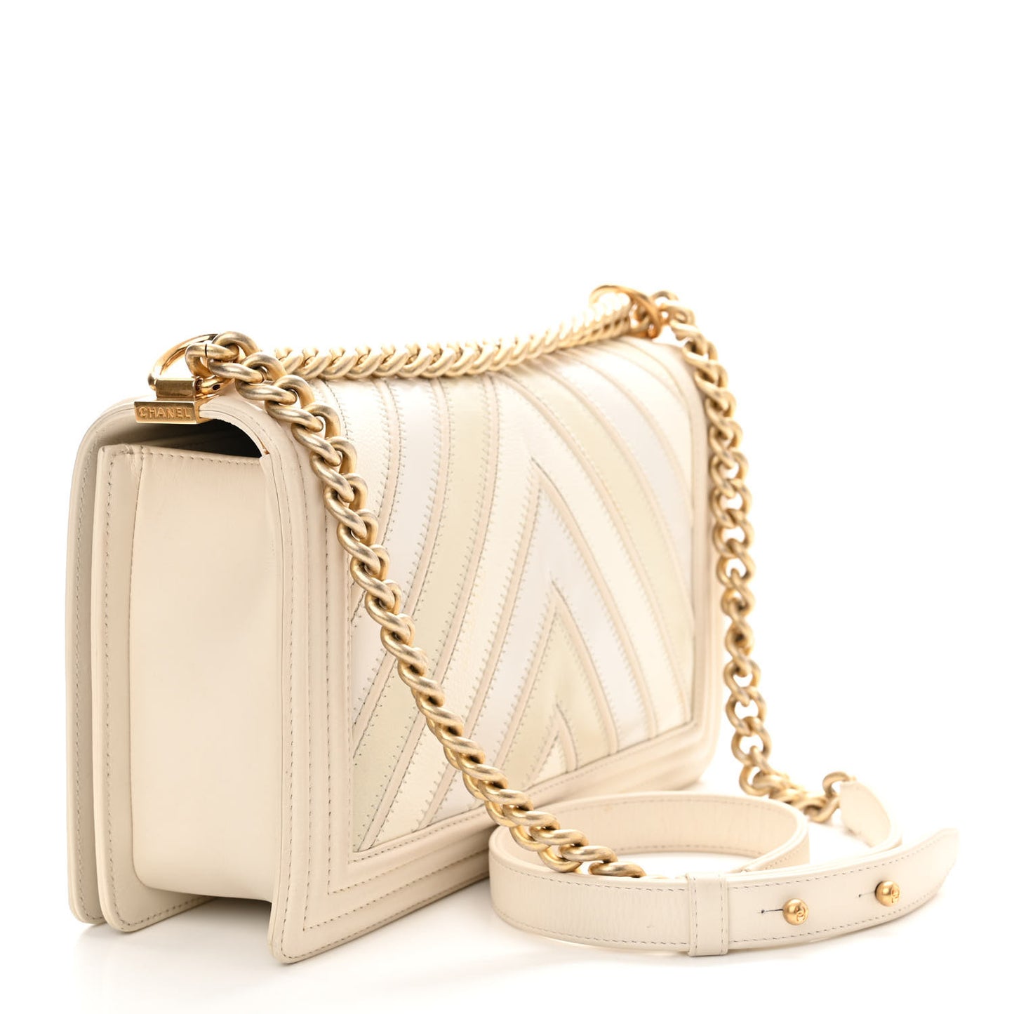 Caviar Suede Calfskin Chevron New Medium Boy Flap White