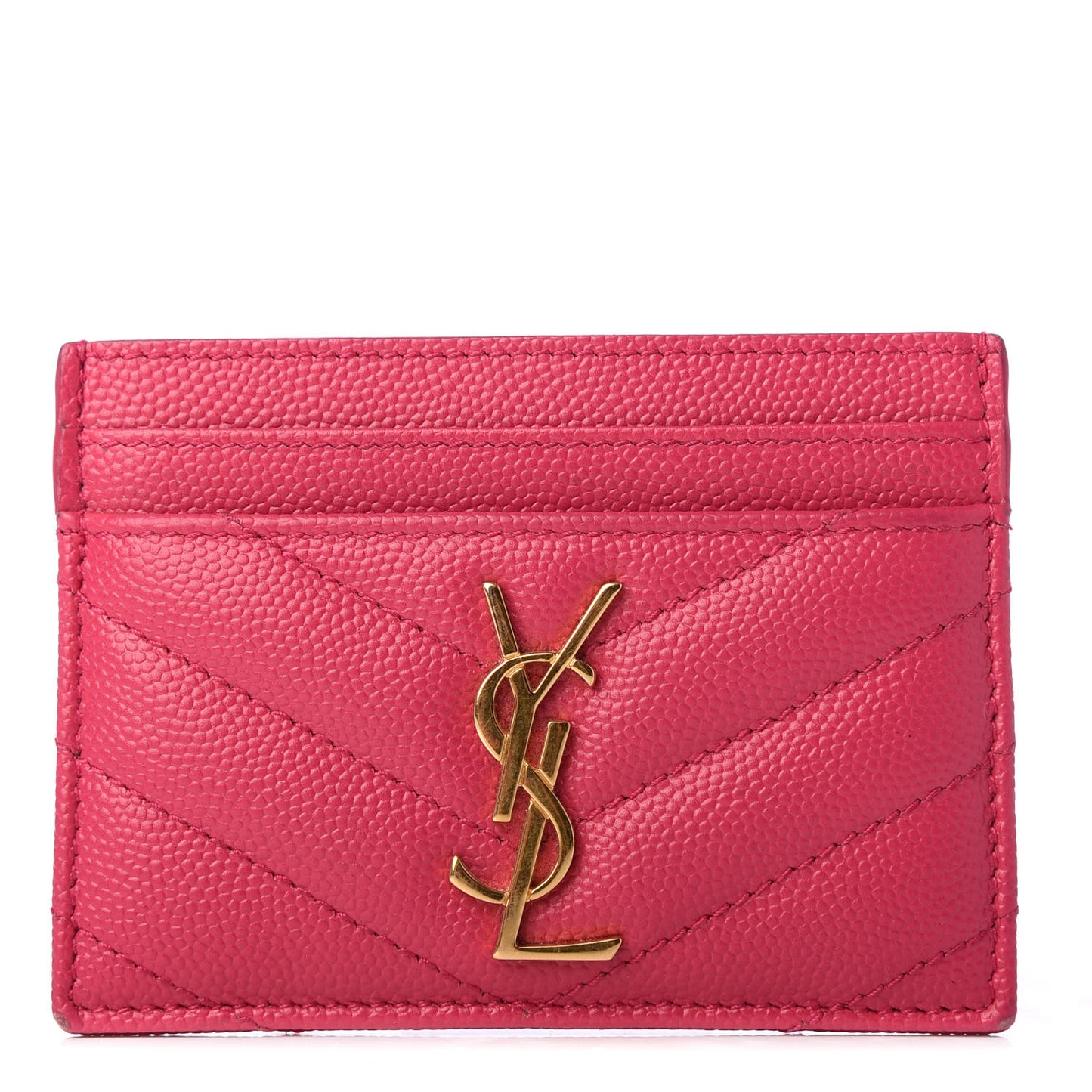 Grain De Poudre Matelasse Chevron Monogram Credit Card Case Fresh Fuxia