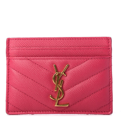 Saint Laurent Grain De Poudre Matelasse Chevron Monogram Credit Card Case Fresh Fuxia 1 of 6