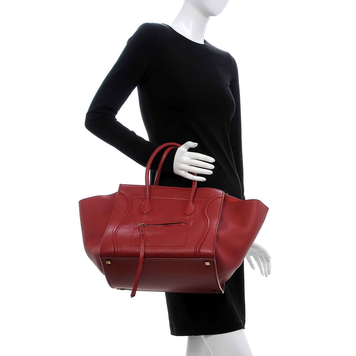 Celine Supple Calfskin Medium Phantom Luggage Red 2 of 10