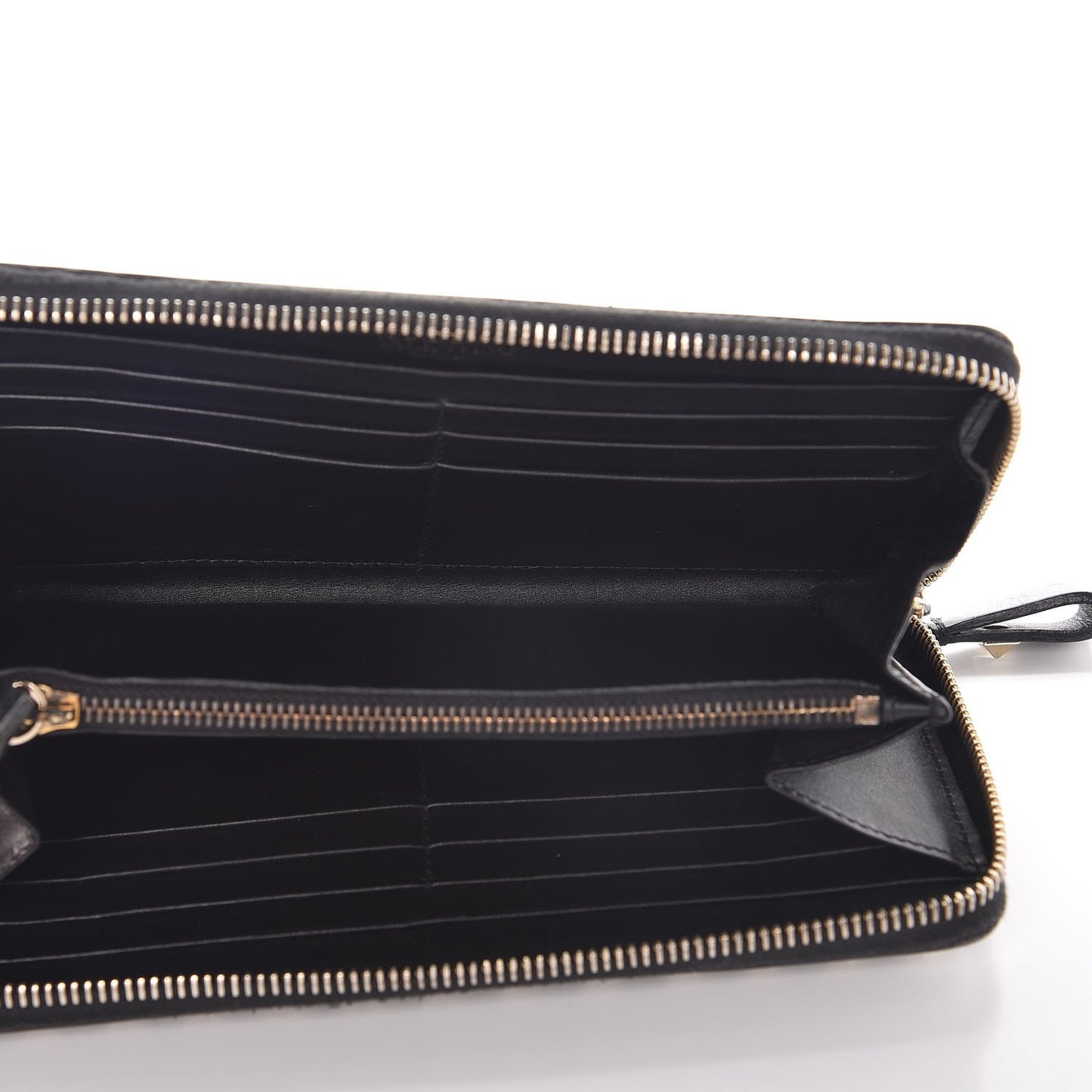 Calfskin Rockstud Zip Around Wallet Black