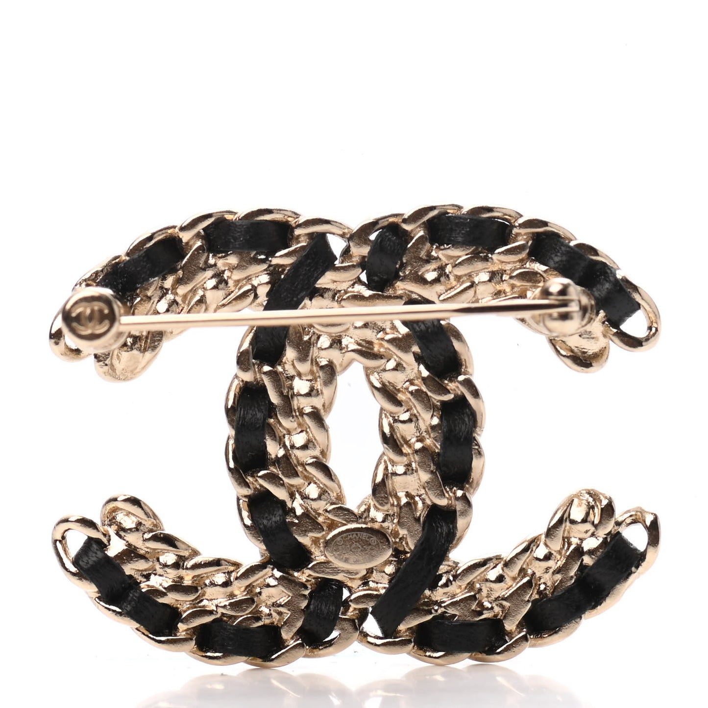 Lambskin Crystal Vintage Allure CC Chain Brooch Black Gold
