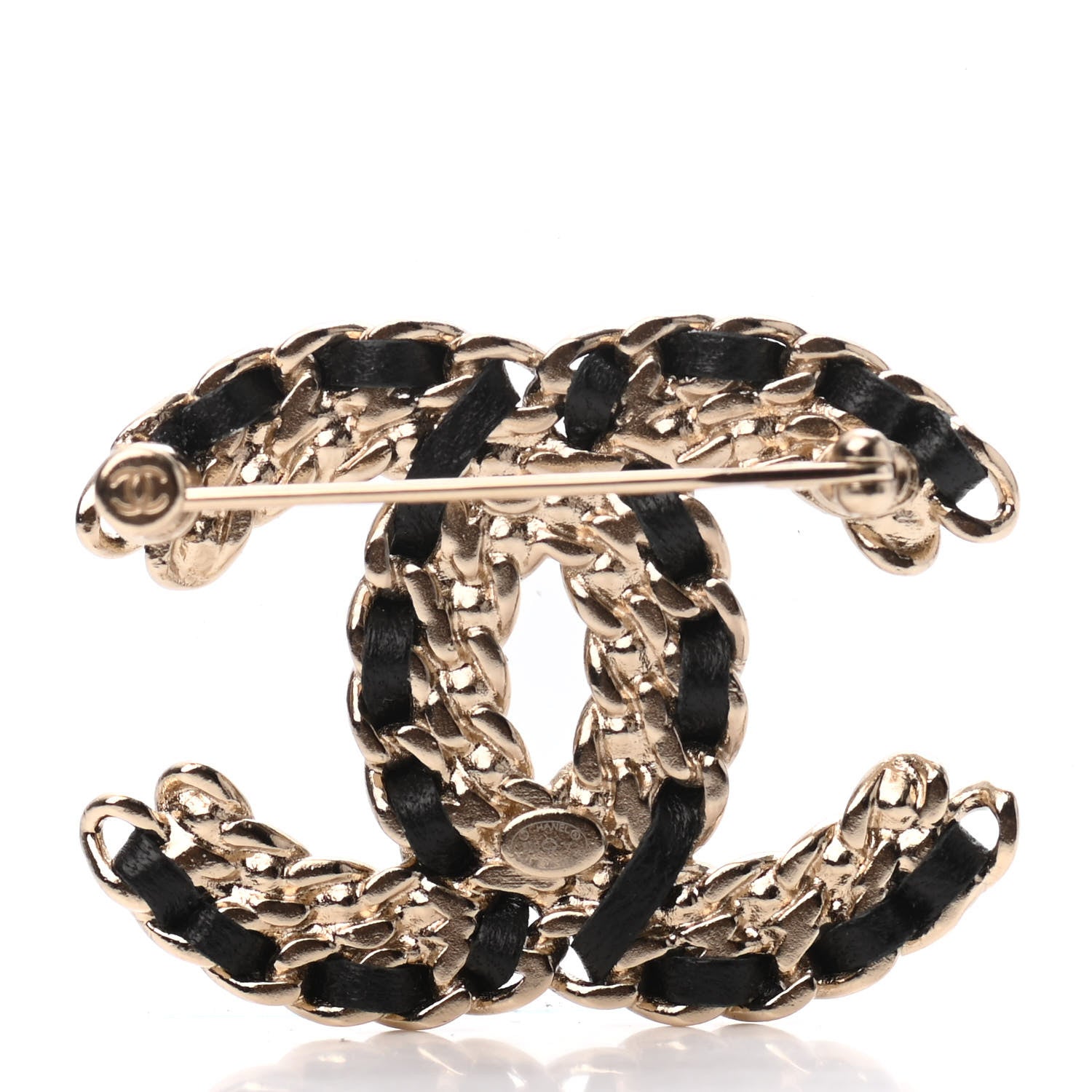 Chanel Lambskin Crystal Vintage Allure CC Chain Brooch Black Gold 3 of 4