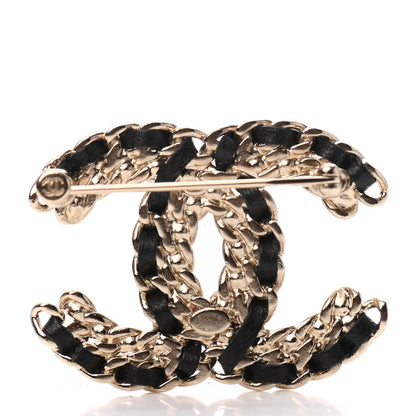 Chanel Lambskin Crystal Vintage Allure CC Chain Brooch Black Gold 3 of 4