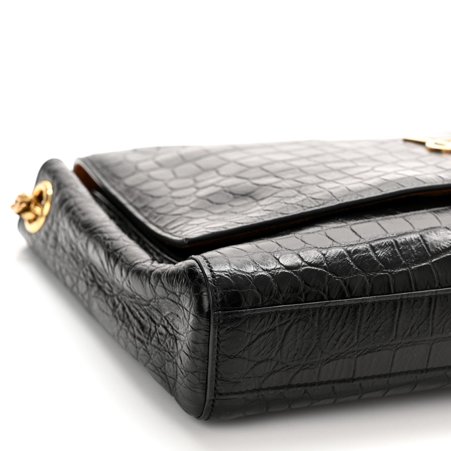 Calfskin Crocodile Embossed Suede Medium Reversible Monogram Kate Satchel Military Taupe