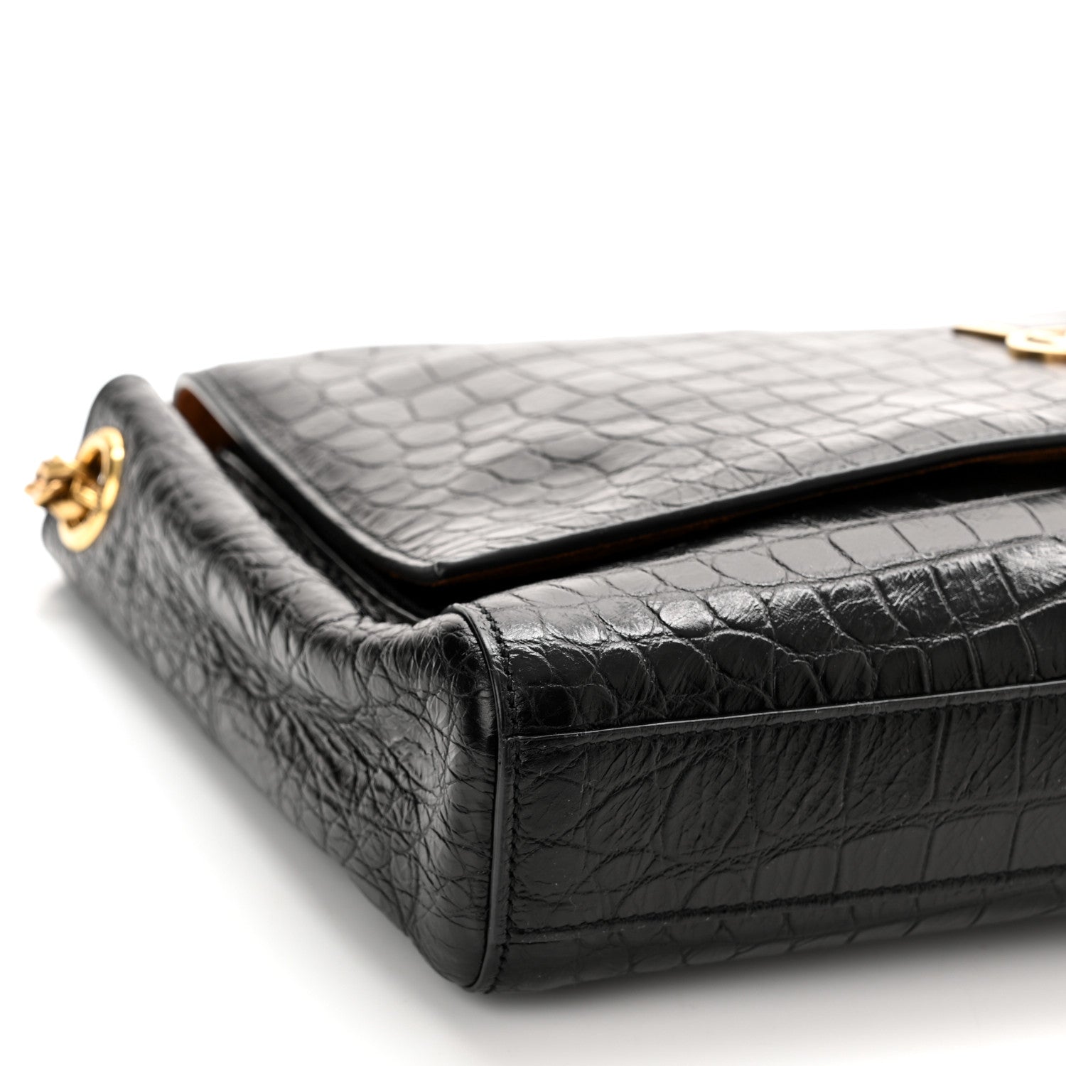 Saint Laurent Calfskin Crocodile Embossed Suede Medium Reversible Monogram Kate Satchel Military Taupe 9 of 10