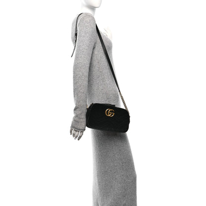 Gucci Velvet Matelasse Small GG Marmont Chain Shoulder Bag Black 2 of 10