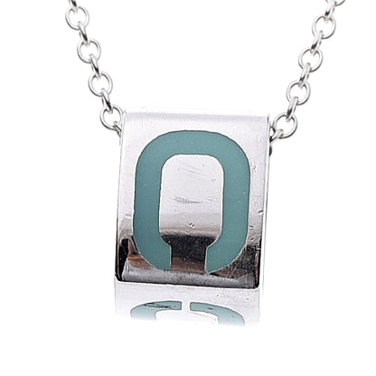 Tiffany Sterling Silver Enamel Era T & Co. Square Pendant Necklace 5 of 8