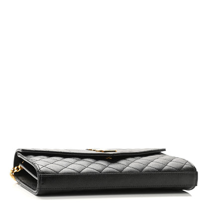 Saint Laurent Grain De Poudre Mixed Matelasse Triquilt Monogram Chain Wallet Black 4 of 9