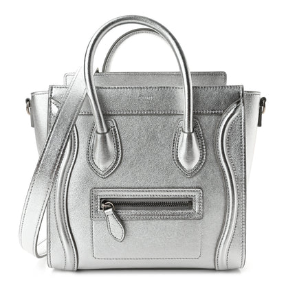 Celine Laminated Lambskin Nano Luggage Silver 1 of 12