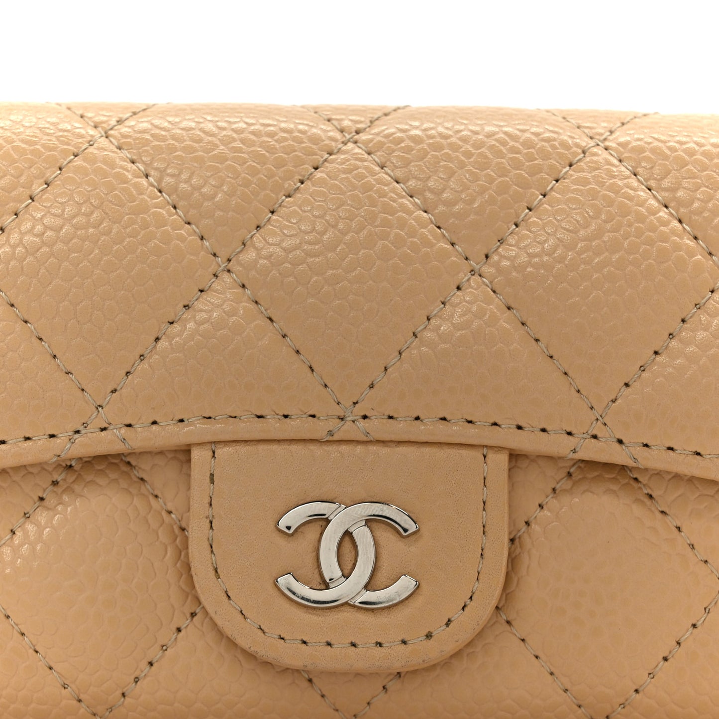 Caviar Quilted Flap Card Holder Wallet Beige