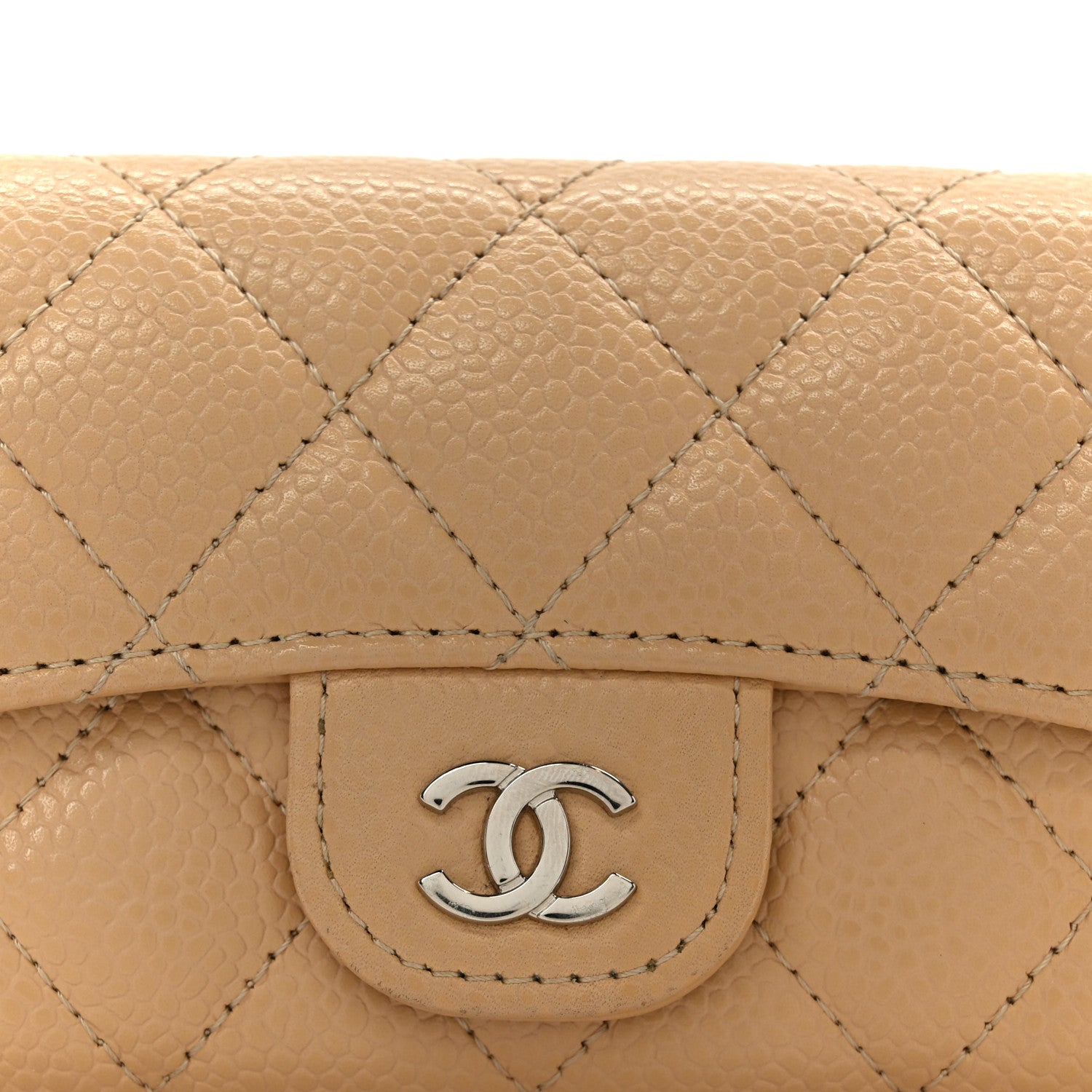 Chanel Caviar Quilted Flap Card Holder Wallet Beige 9 of 9