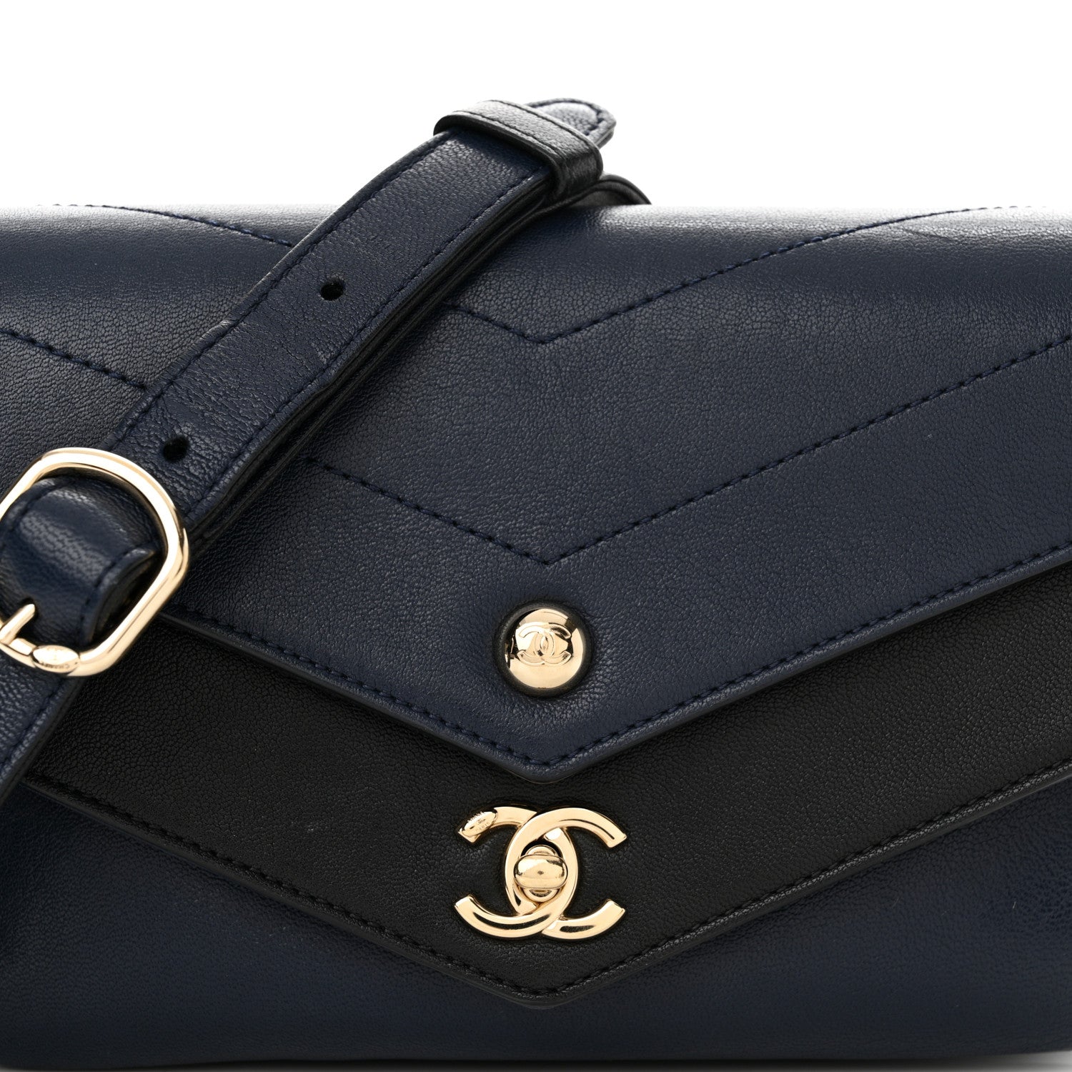 Chanel Sheepskin Chevron Quilted Double Chevron Waist Bag Navy Black 8 of 10