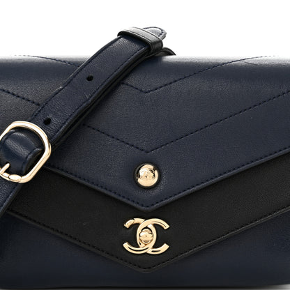 Chanel Sheepskin Chevron Quilted Double Chevron Waist Bag Navy Black 8 of 10
