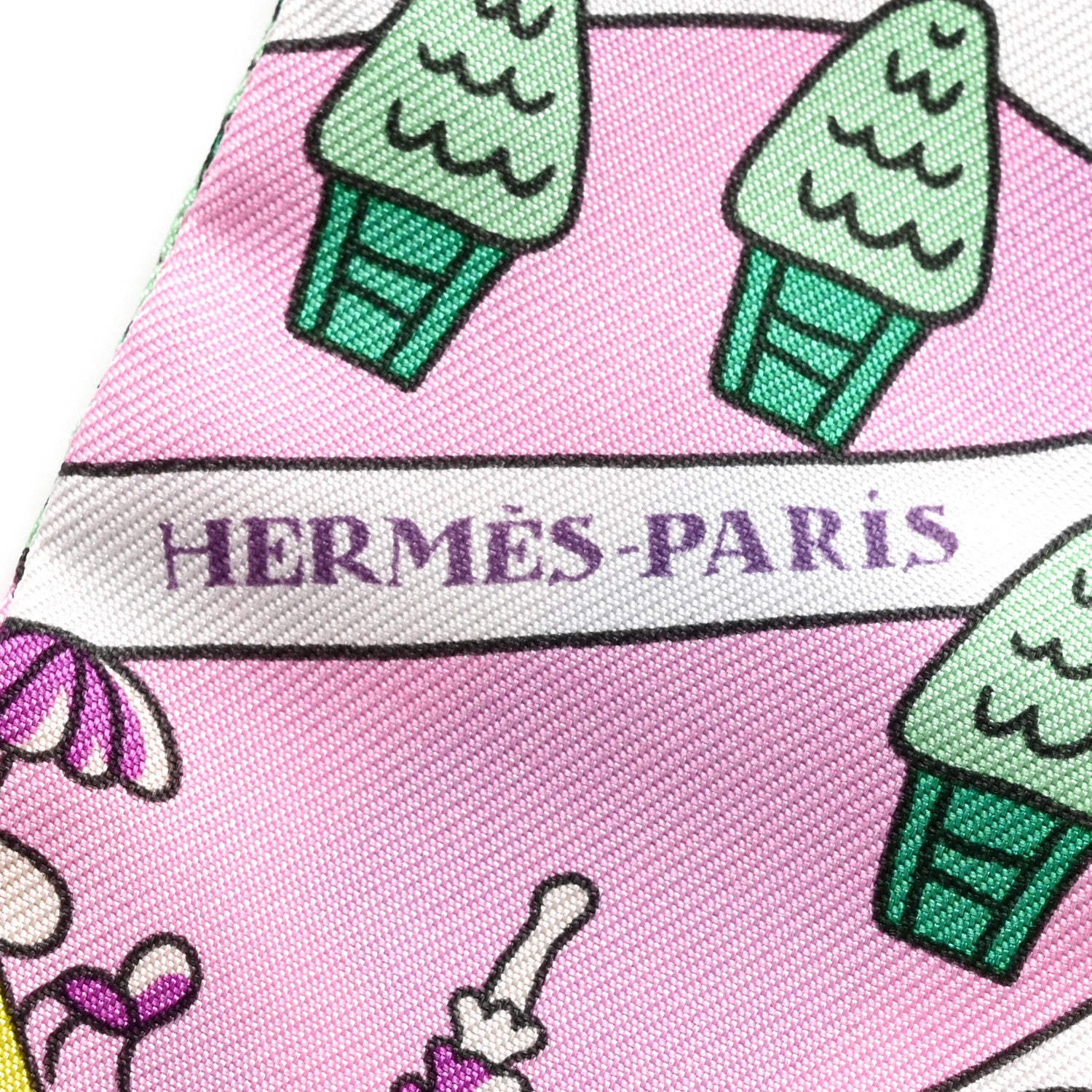 Hermes Silk Les Nouveaux Amoureux de Paris Twilly Rose Buvard White Vert 2 of 4