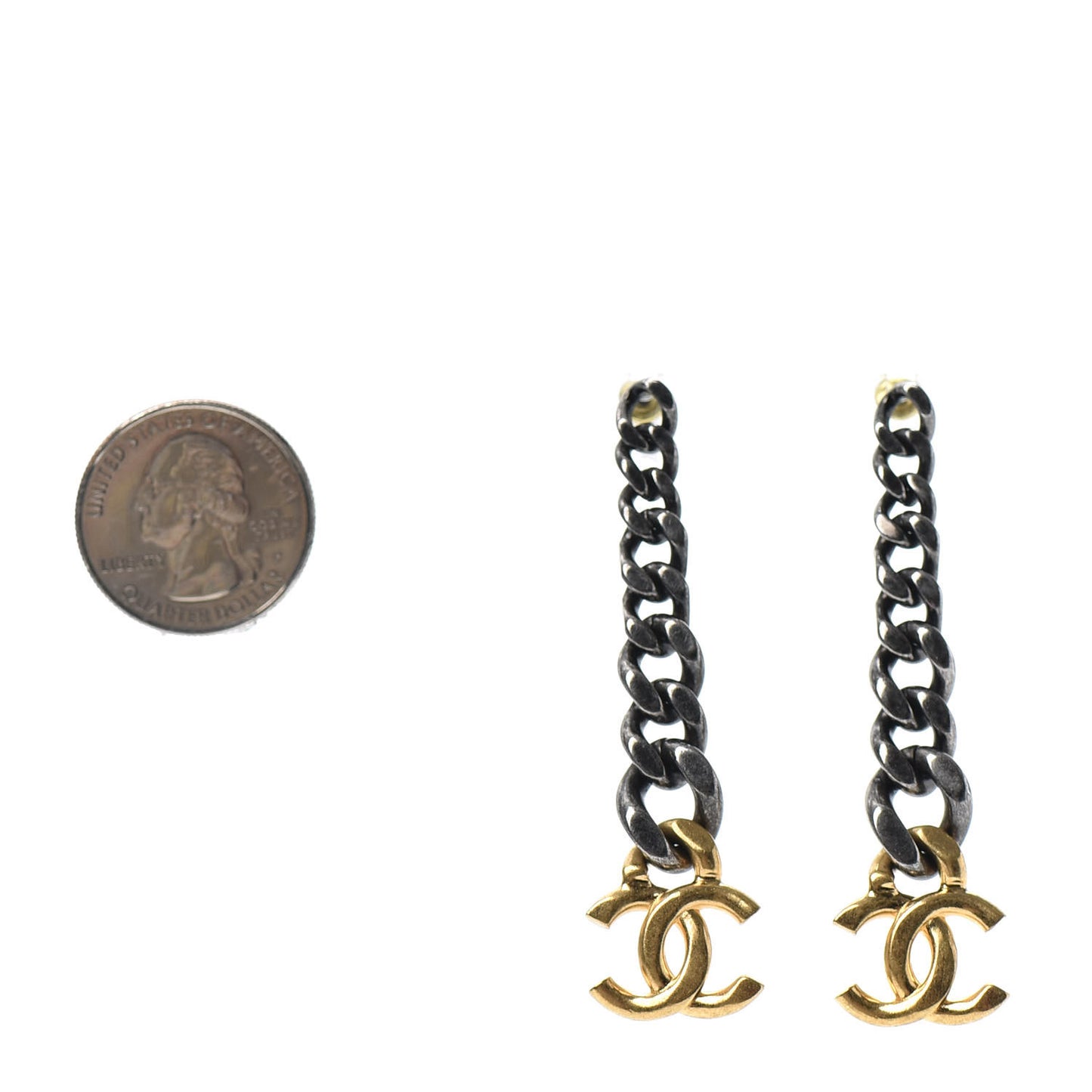 Metal CC Pick Drop Earrings Ruthenium Gold